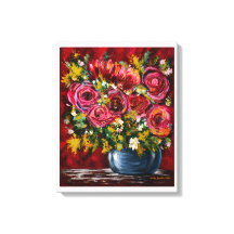 Buquê de Rosa Rosa em Arte de Parede de Tela de Va