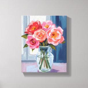 Impressão Em Tela Buquê de Rosa Rosa Vaso de Vidro Floral Romântico