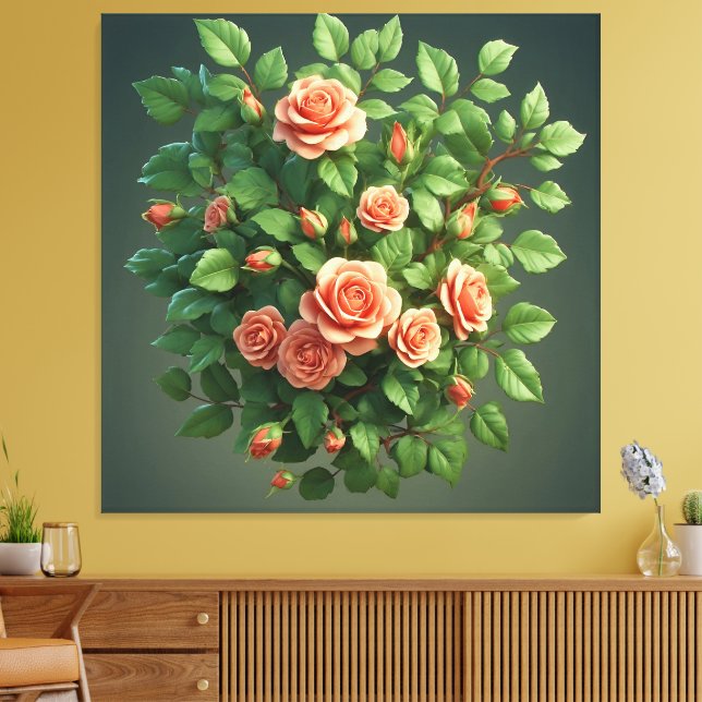 Impressão Em Tela Buquê de Rosas Bege com Folhagens (Insitu(Sala de estar))