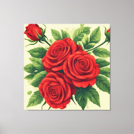 Impressão Em Tela Buquê de Rosas Vermelhas Vibrantes