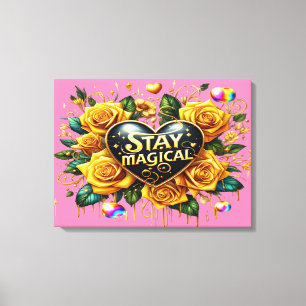 Impressão Em Tela Buquê Encantador de Rosas Ouros e Coração24x18