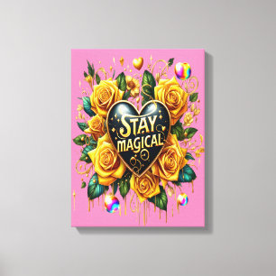 Impressão Em Tela Buquê Encantador de Rosas Ouros E Coração 12x16