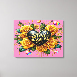 Impressão Em Tela Buquê Encantador de Rosas Ouros E Coração 24x18