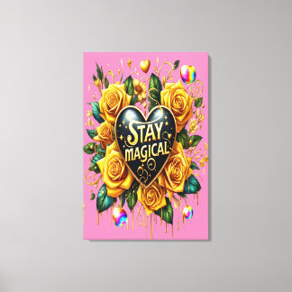 Impressão Em Tela Buquê Encantador de Rosas Ouros E Coração 24x36