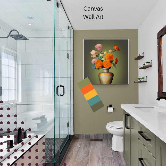 Impressão Em Tela Buquê Floral verde com laranja (Criador carregado)