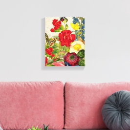 Impressão Em Tela Buquê Floral Vintage e Borboletas 8x10
