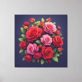 Impressão Em Tela Buquê Vibrante Com Flores Vermelhas E Rosadas
