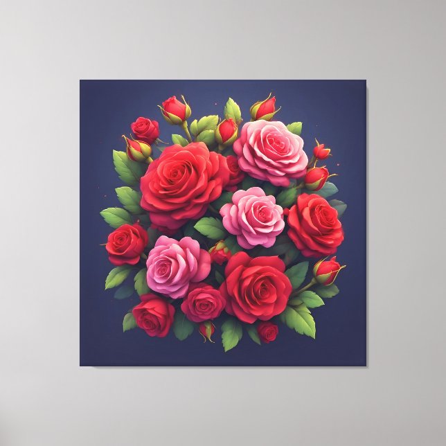 Impressão Em Tela Buquê Vibrante Com Flores Vermelhas E Rosadas (Frente)