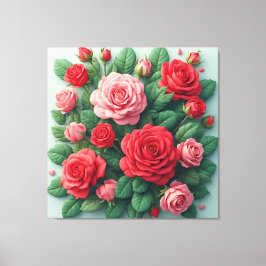 Impressão Em Tela Buquê Vibrante Com Flores Vermelhas E Rosas