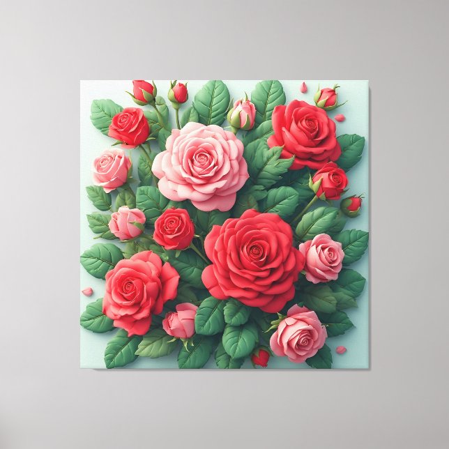 Impressão Em Tela Buquê Vibrante Com Flores Vermelhas E Rosas (Frente)