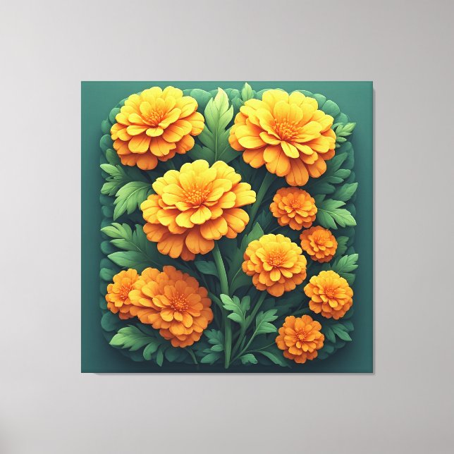 Impressão Em Tela Buquê Vibrante de Marigold Laranja (Frente)