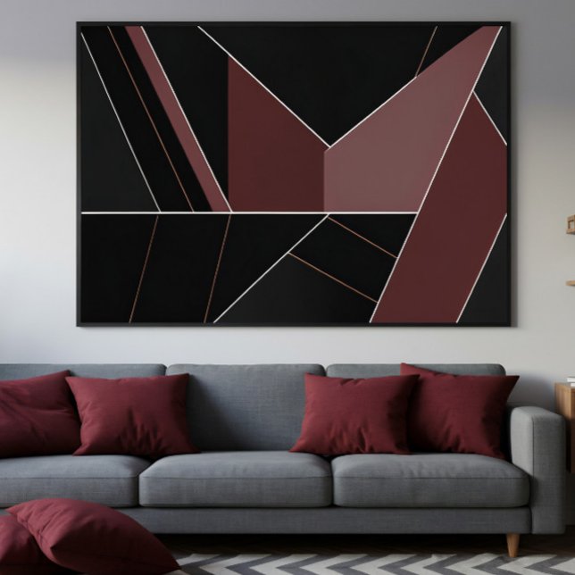 Impressão Em Tela Burgundy and Black Abstract Geometry (Criador carregado)