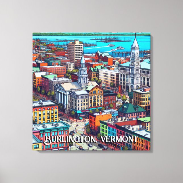 Impressão Em Tela Burlington, Arte de Estilo de Quadrinhos Vermont (Frente)