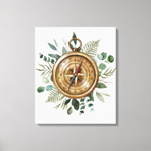 Impressão Em Tela Bússola de Folhagem Aquarela