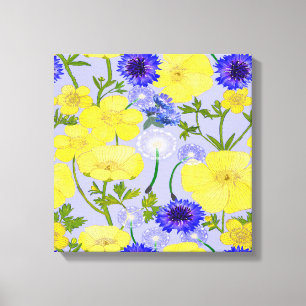Impressão Em Tela Buttercups, Dandelion Puffball Blue Cornflower