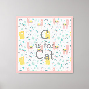Impressão Em Tela C é para Cat Boho Cute Alapaca Trim Pink Nursery