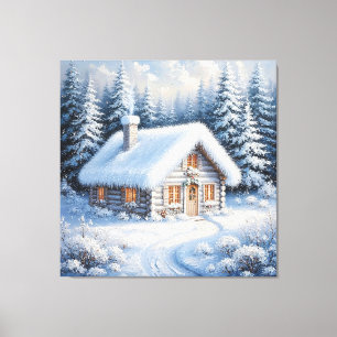 Impressão Em Tela Cabana Aconchegante Coberta de Neve em um Inverno 