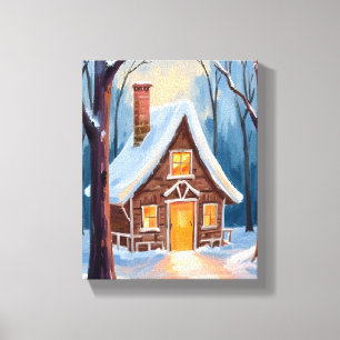 Impressão Em Tela Cabana no Natal das Florestas de Inverno Nevadas