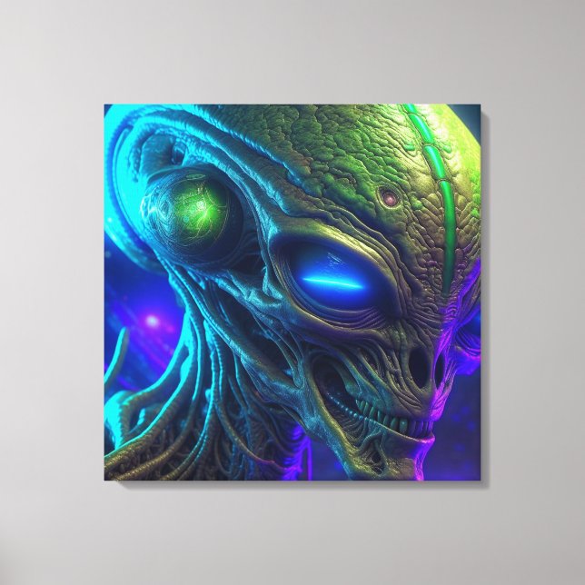 Impressão Em Tela Cabeça de Alienígena assustadora com olhos azuis b (Frente)