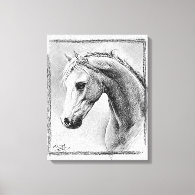 Impressão Em Tela Cabeça de cavalo Desenho de carvão de equinos (Frente)