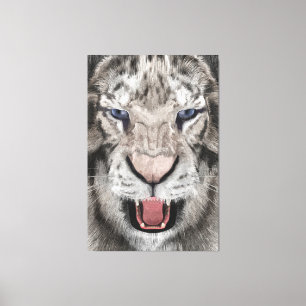 Impressão Em Tela Cabeça de Tigre Branco Estética da Vida Selvagem