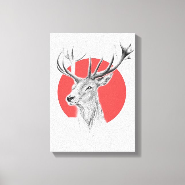 Impressão Em Tela Cabeça de veado Estag desenho Círculo vermelho Art (Frente)