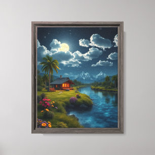 Impressão Em Tela Cabina iluminada pelo rio - Nature Wall Art
