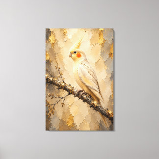 Impressão Em Tela Cacatua Bege Elegante Luxo Impasto Dourado
