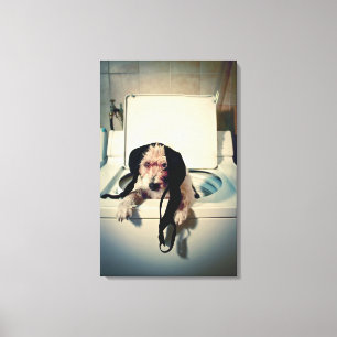 Impressão Em Tela Cachorro ajudando com a lavagem