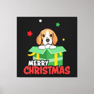 Impressão Em Tela Cachorro Beagle Papai Noel Amantes do Natal Feliz