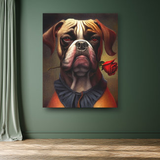 Impressão Em Tela Cachorro Boxer com pintura a óleo de Rosa | Arte C