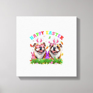 Impressão Em Tela Cachorro Bulldog Inglês Fofo & Orelhas de Coelho O