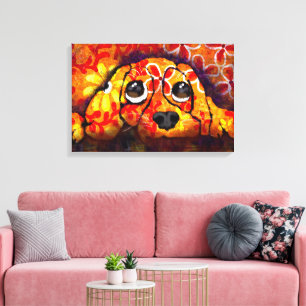 Impressão Em Tela Cachorro Cachorro Olhos Whimsg Abstrato Floral Lar