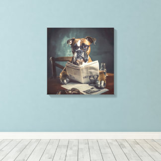 Impressão Em Tela Cachorro Cachorro Vestindo Óculos Lendo Jornal