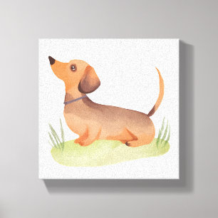 Impressão Em Tela Cachorro Dachshund Aquarela de Pet de Cachorro F