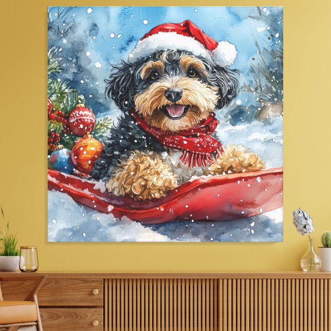 Impressão Em Tela Cachorro de Bernedoodle com Sledge Deixe-o nevar n (Insitu(Sala de estar))