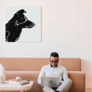 Impressão Em Tela Cachorro de desenho digital preto e branco moderno