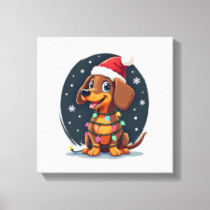 Impressão Em Tela Cachorro de Natal Dachshund Papai Noel Xmas Wiener