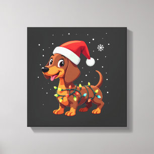 Impressão Em Tela Cachorro de Natal Dachshund Papai Noel Xmas Wiener