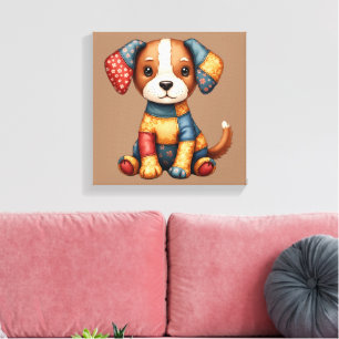 Impressão Em Tela Cachorro de Patchwork Caprichoso Folk Art Cottagec