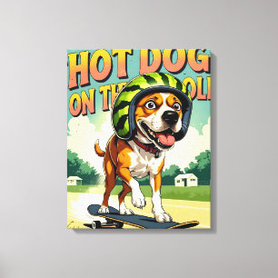 Impressão Em Tela Cachorro de Skate Verão Divertido Retro Praia