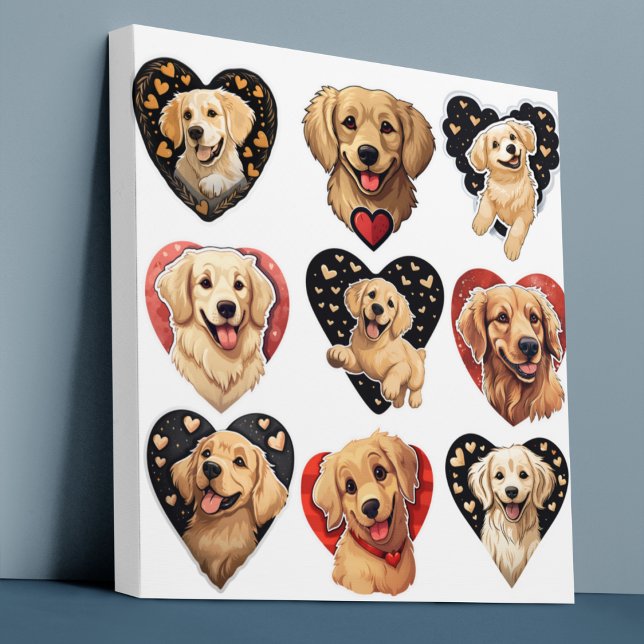 Impressão Em Tela Cachorro do namorados Ouro (Valentine Golden Retriever Dog Canvas Print)