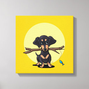 Impressão Em Tela Cachorro Doxie de Pesca Amarelo Ensolarado