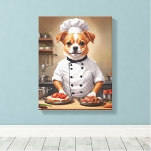 Impressão Em Tela Cachorro Engraçado Chef Comida Pet Boneco