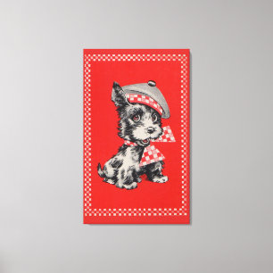 Impressão Em Tela Cachorro escocês de 1950 em vermelho