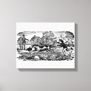 Impressão Em Tela Cachorro executando ilustração vitoriana antiga de