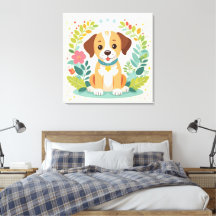 Cachorro Fofo e Flores Coloridas para Crianças
