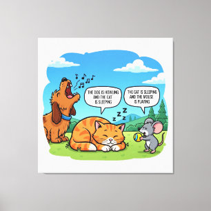 Impressão Em Tela Cachorro, Gato e Rato Engraçado