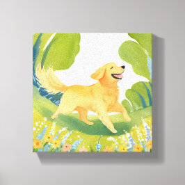 Impressão Em Tela Cachorro Golden Retriever Feliz | Pintura em Aquar