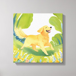 Impressão Em Tela Cachorro Golden Retriever Feliz | Pintura em Aquar